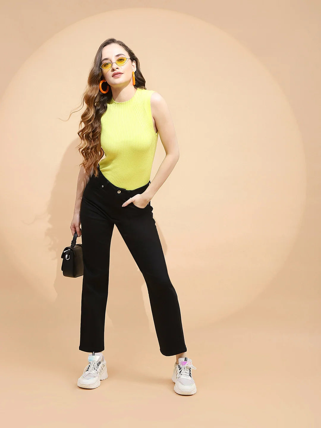 Black Cotton Blend Straight Fit Trouser - Global Republic