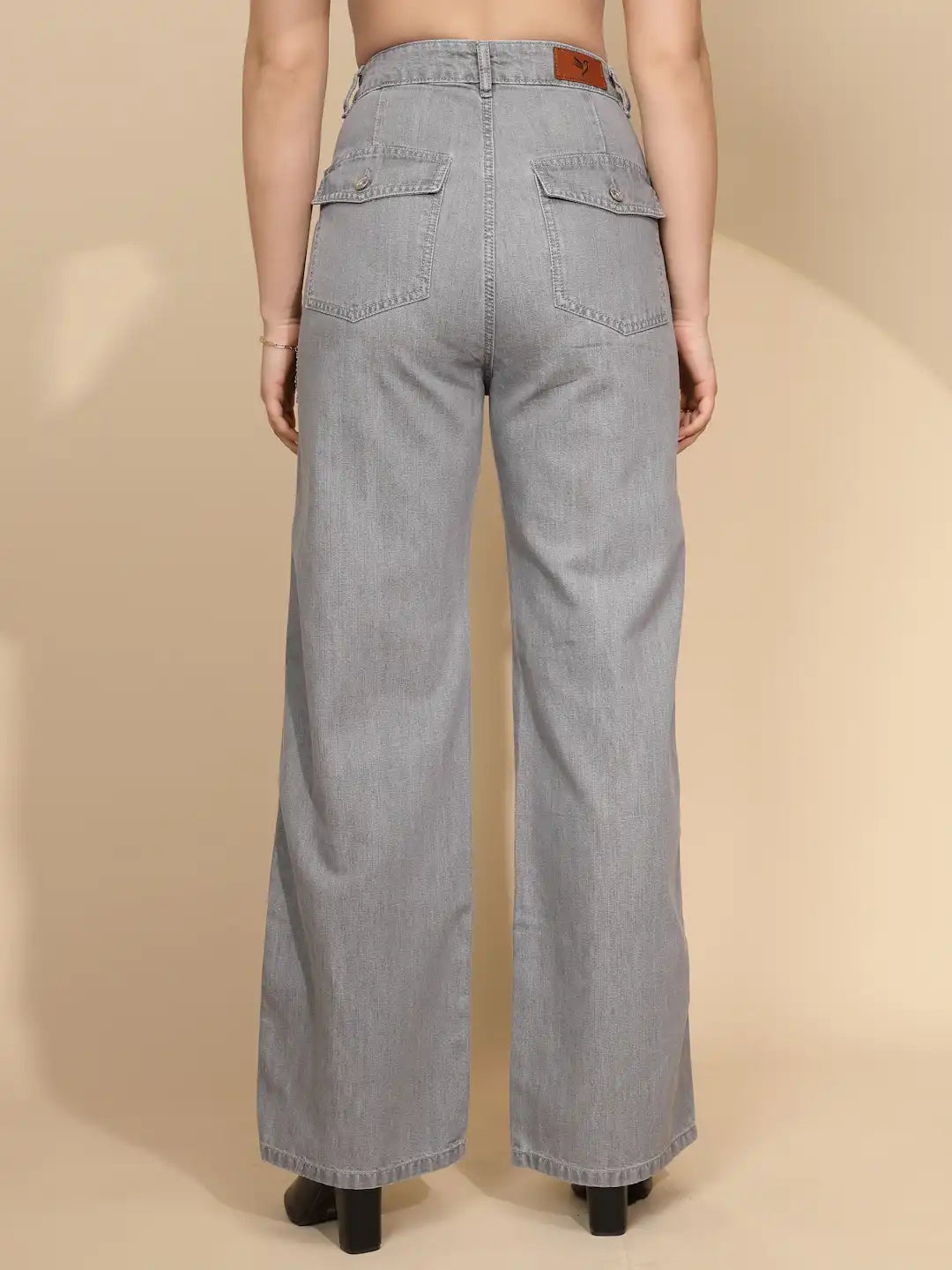 Grey Cotton Straight Loose Fit Jeans - Global Republic