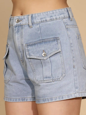 Light Blue Denim Regular Fit Shorts For Women
