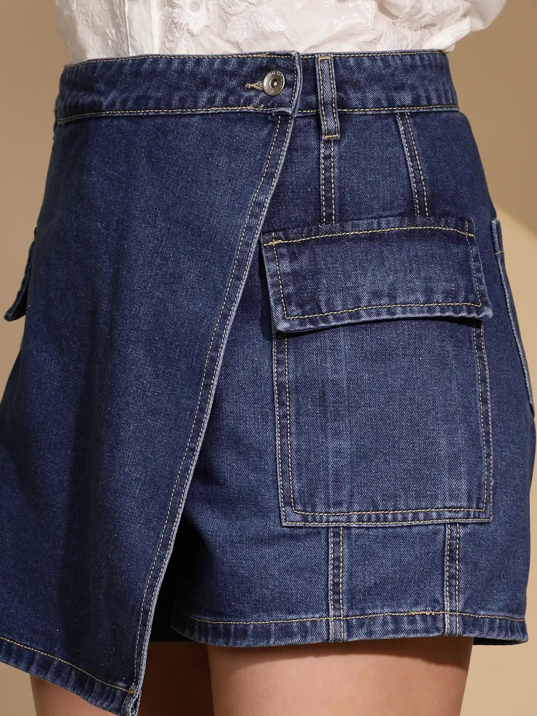 Blue Denim Regular Fit Shorts For Women