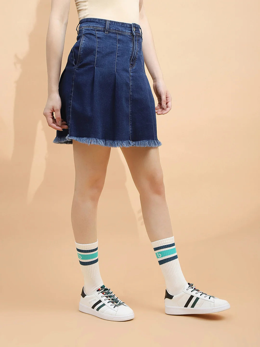 Blue Cotton Blend Regular Fit Skirt - Global Republic