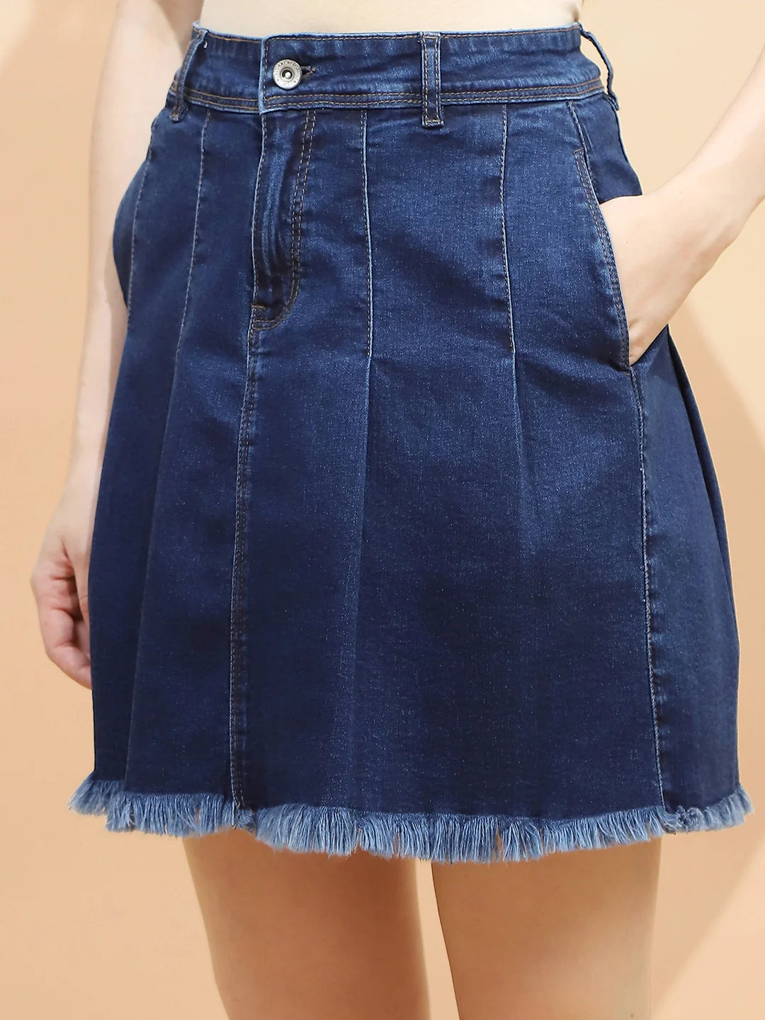 Blue Cotton Blend Regular Fit Skirt - Global Republic