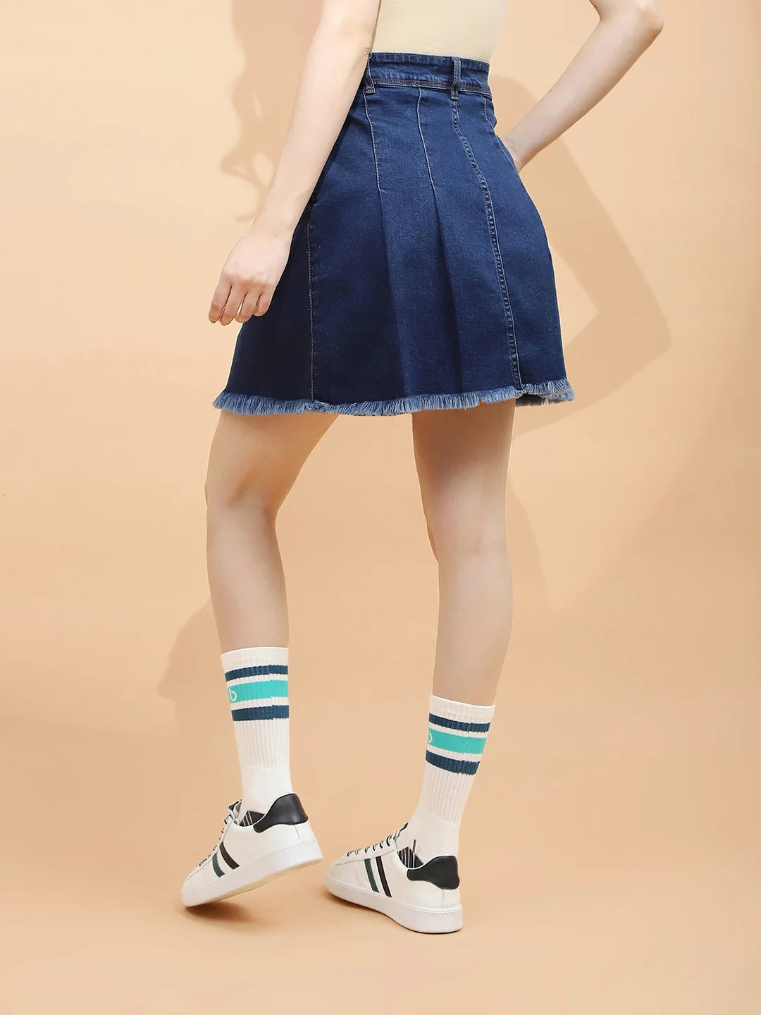 Blue Cotton Blend Regular Fit Skirt - Global Republic