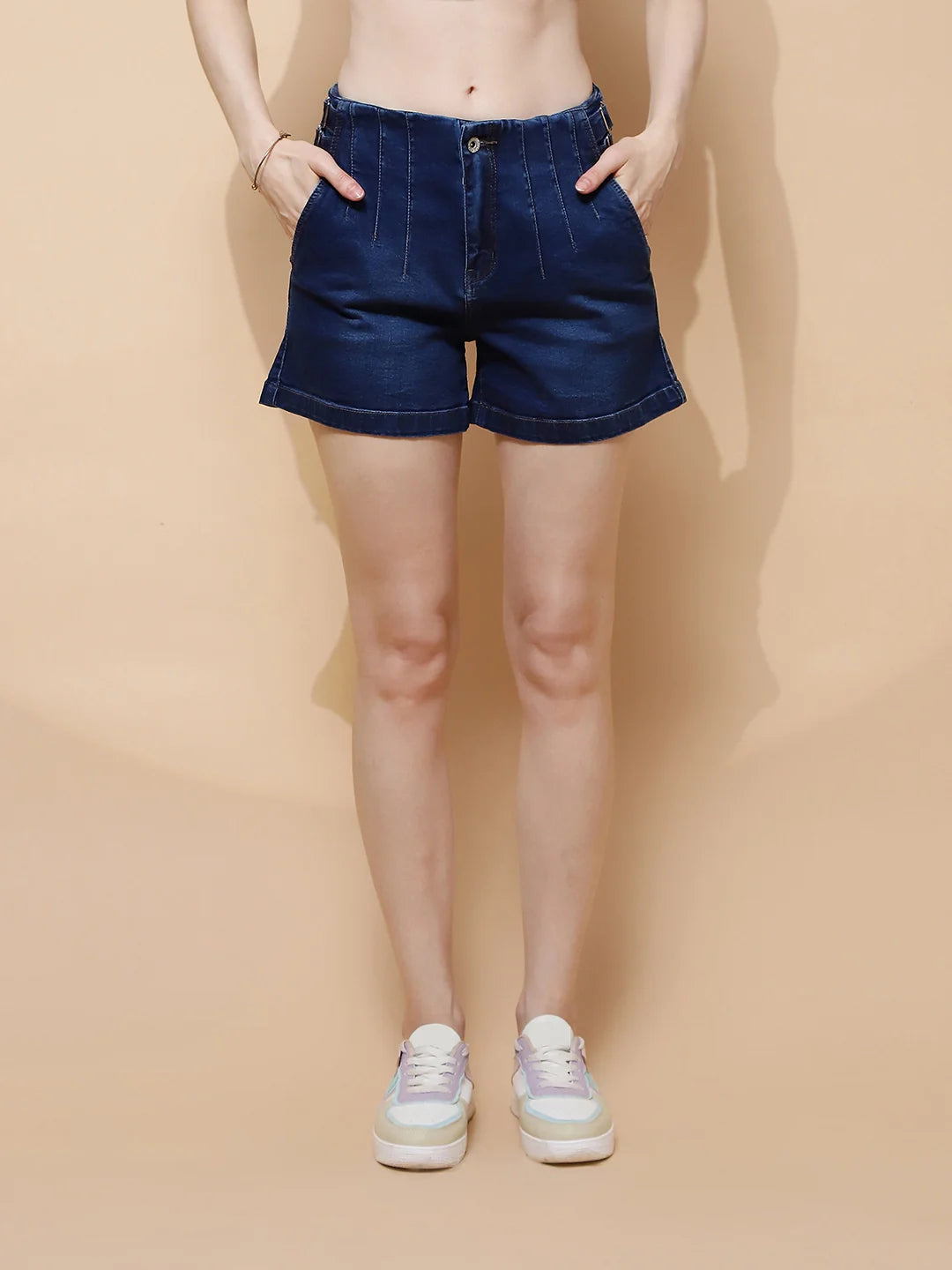 Dark Blue Cotton Blend Shorts - Global Republic