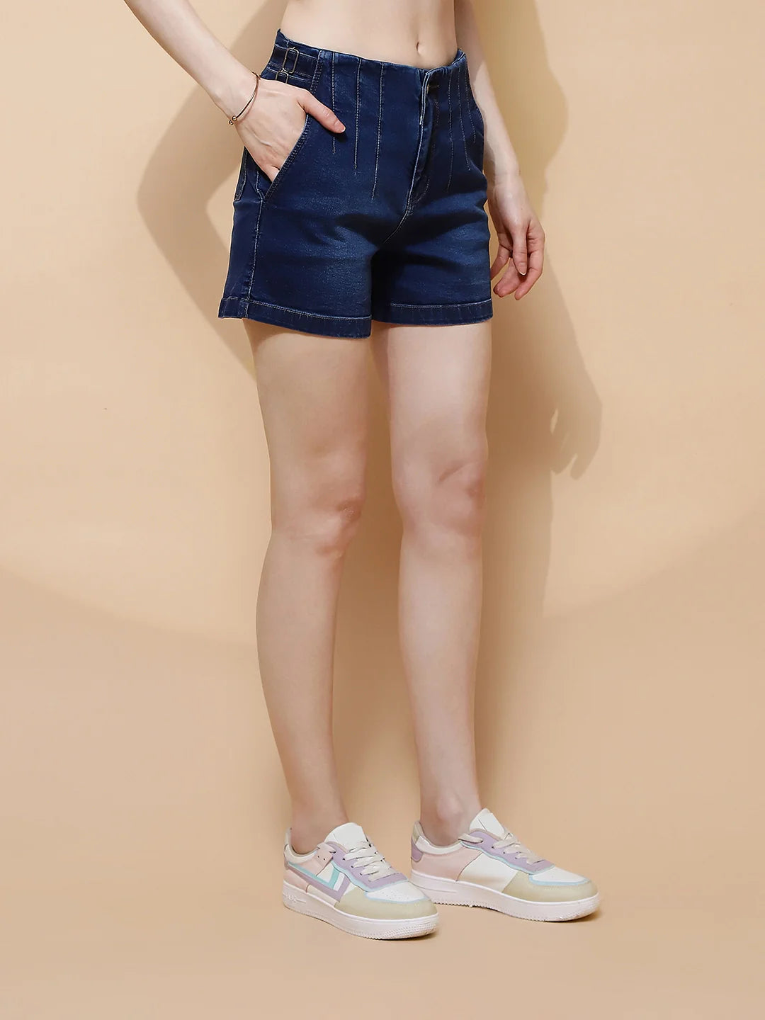 Dark Blue Cotton Blend Shorts - Global Republic