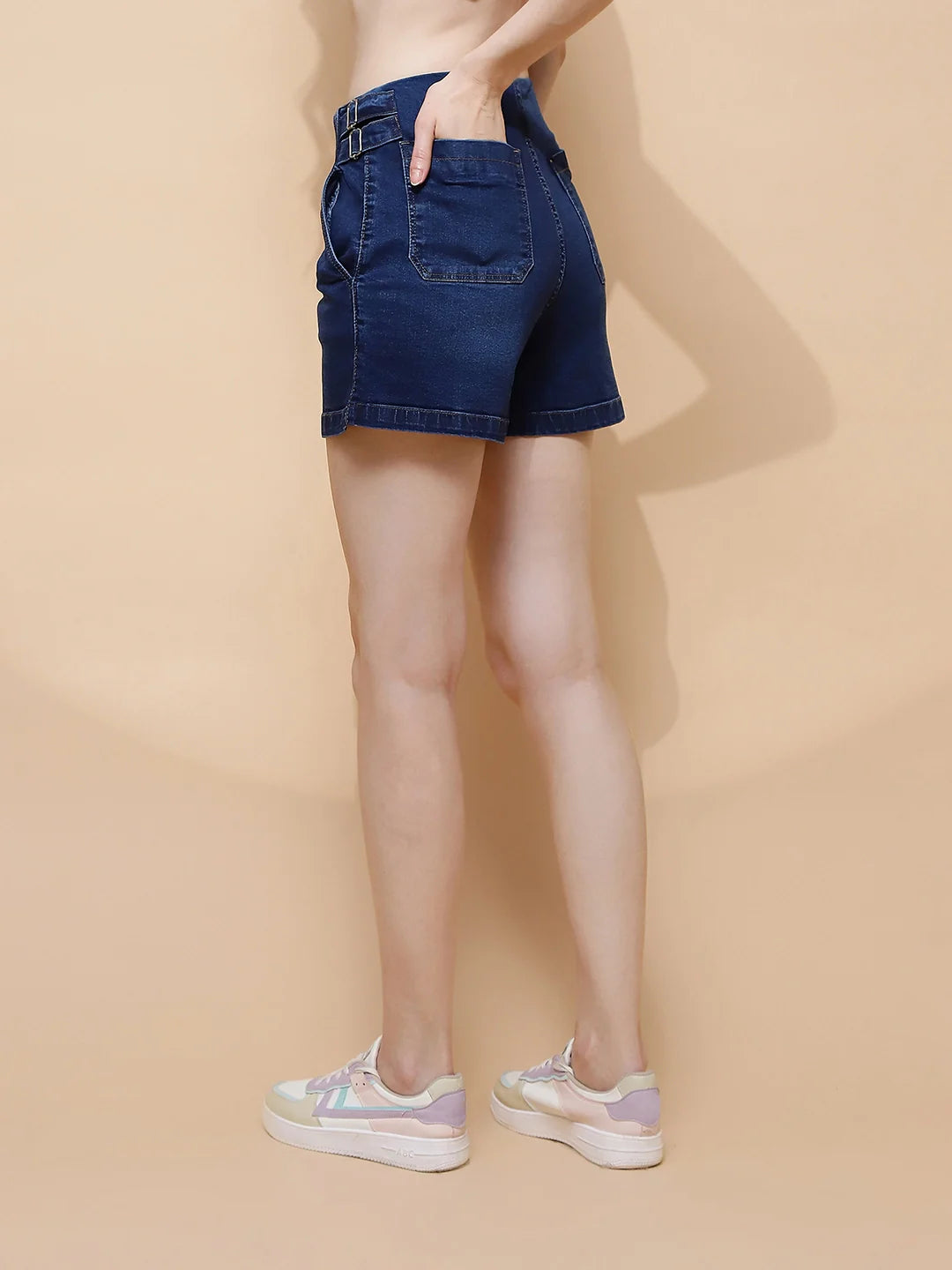 Dark Blue Cotton Blend Shorts - Global Republic