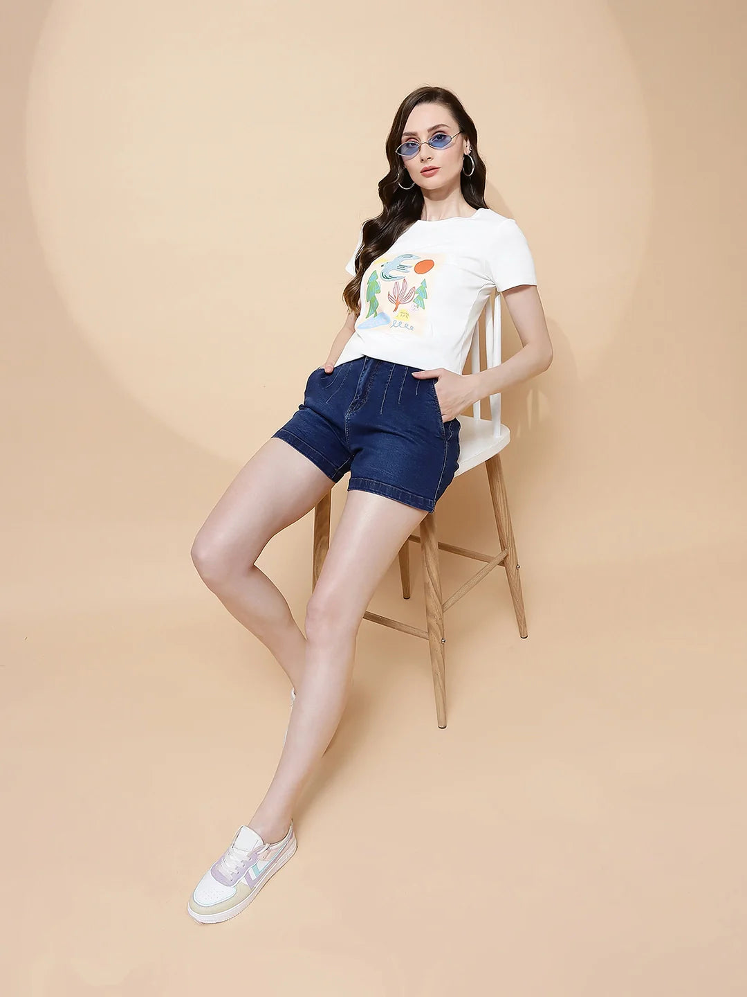 Dark Blue Cotton Blend Shorts - Global Republic