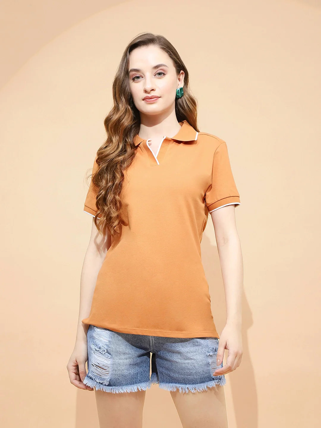 Rust Cotton Blend T-Shirt - Global Republic