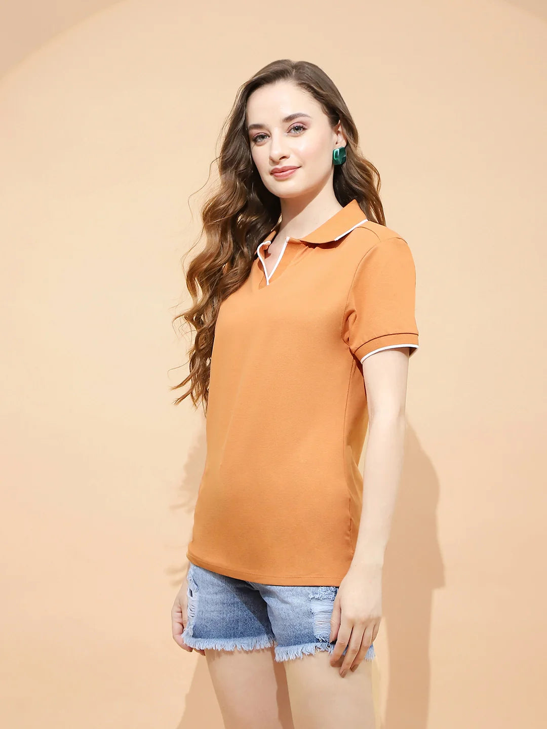 Rust Cotton Blend T-Shirt - Global Republic