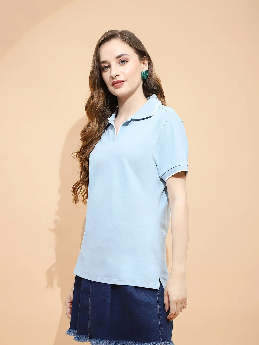 Sky Blue Cotton Blend T-Shirt - Global Republic