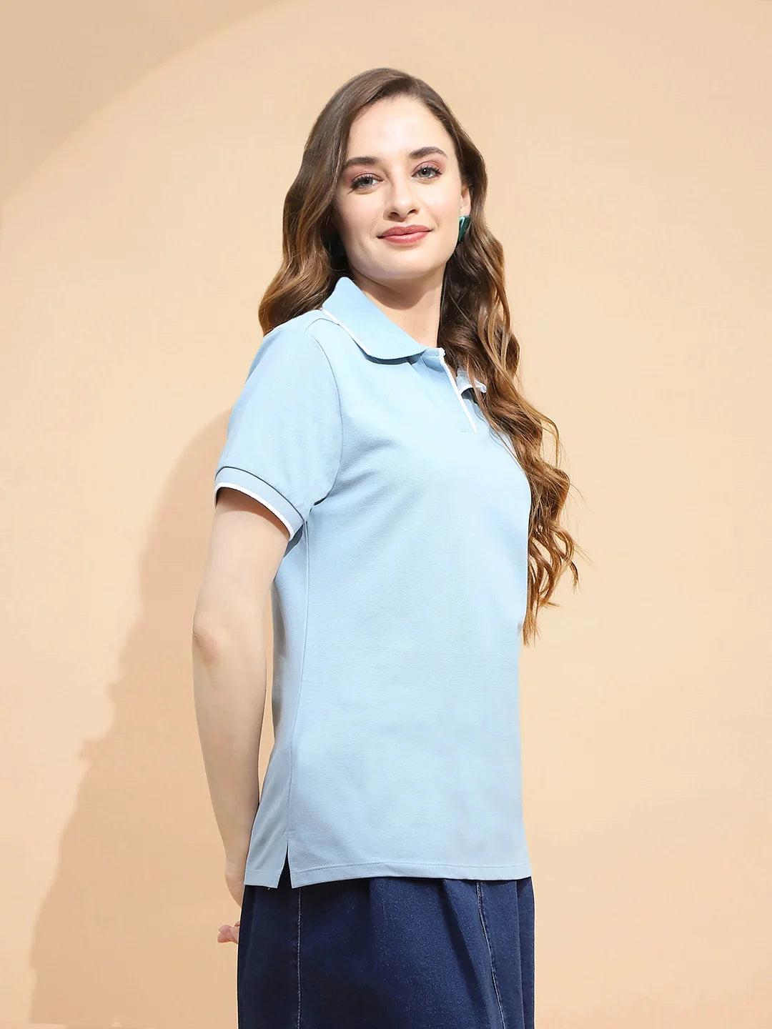 Sky Blue Cotton Blend T-Shirt - Global Republic