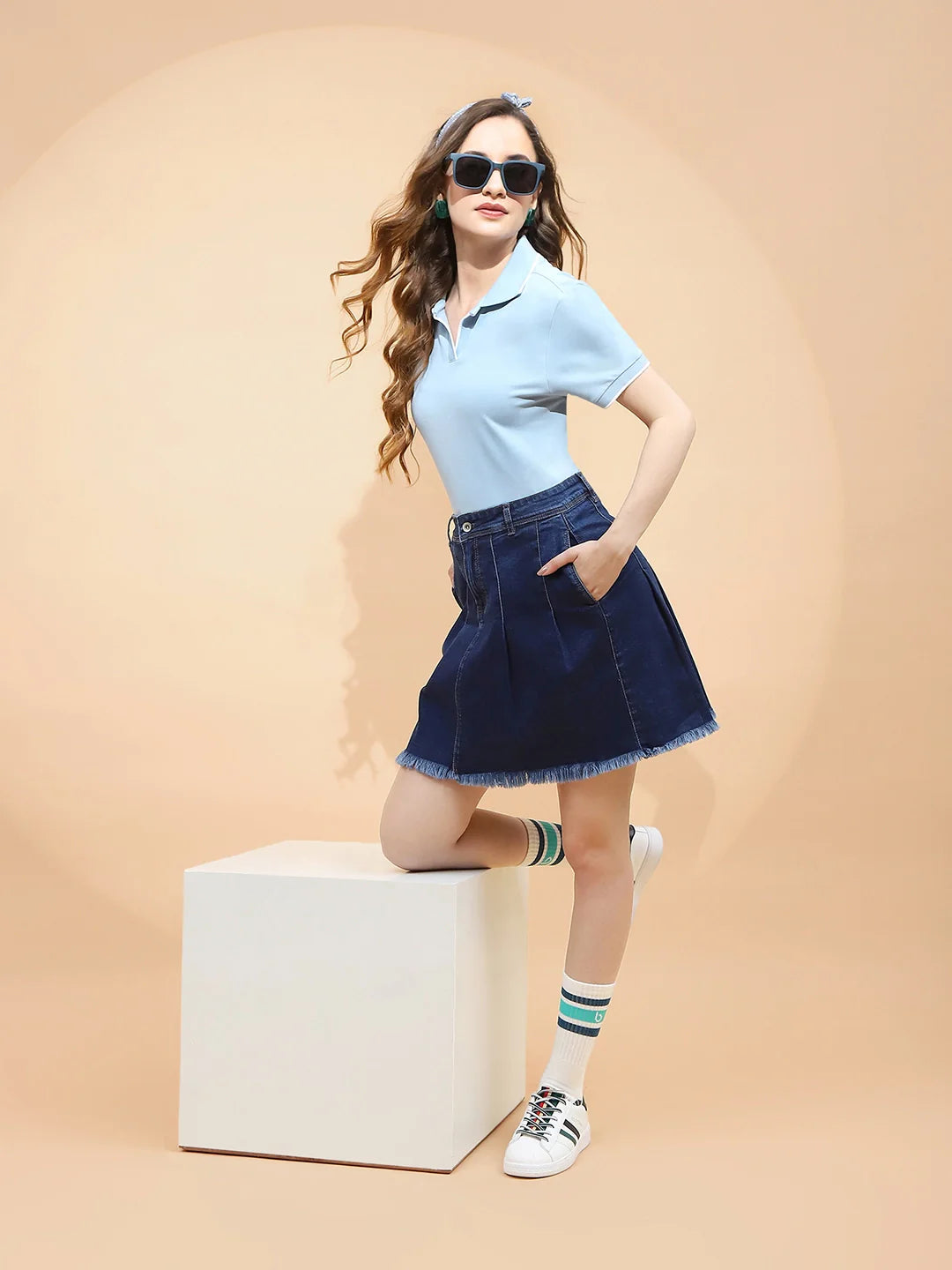 Sky Blue Cotton Blend T-Shirt - Global Republic