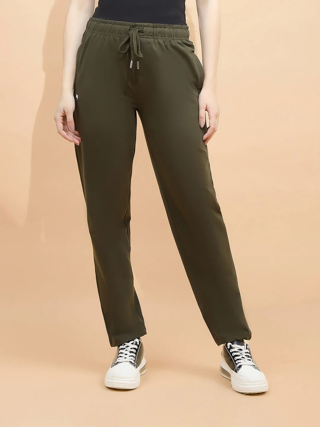 Olive Green Polycotton Regular Fit Lower For Women