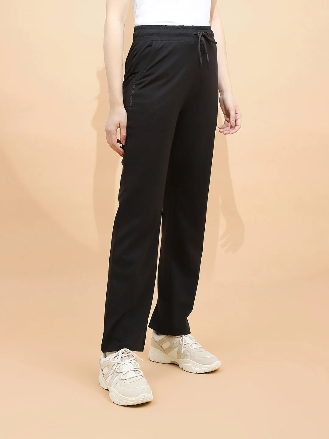 Black Cotton Blend Regular Fit Lower - Global Republic