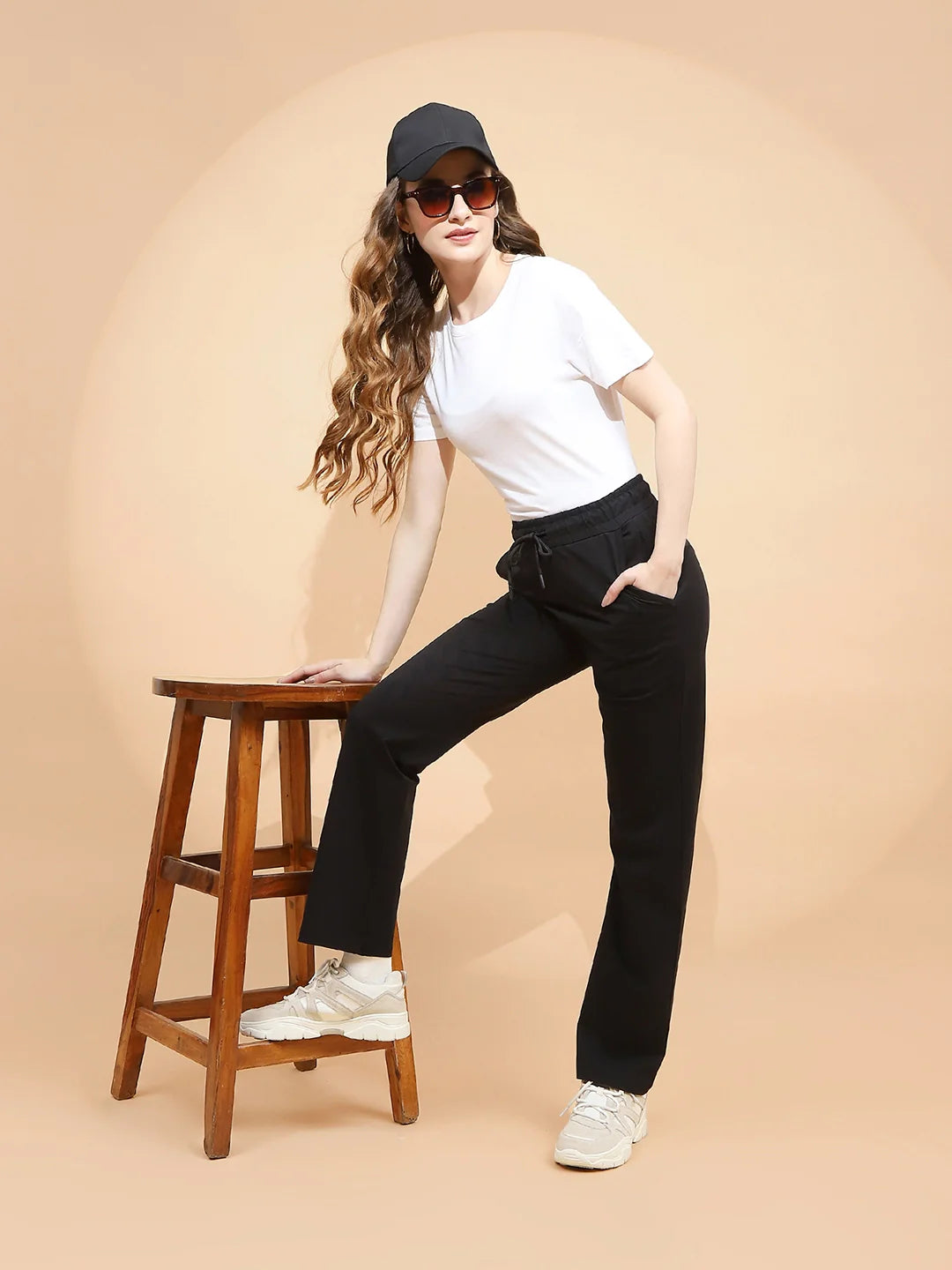 Black Cotton Blend Regular Fit Lower - Global Republic