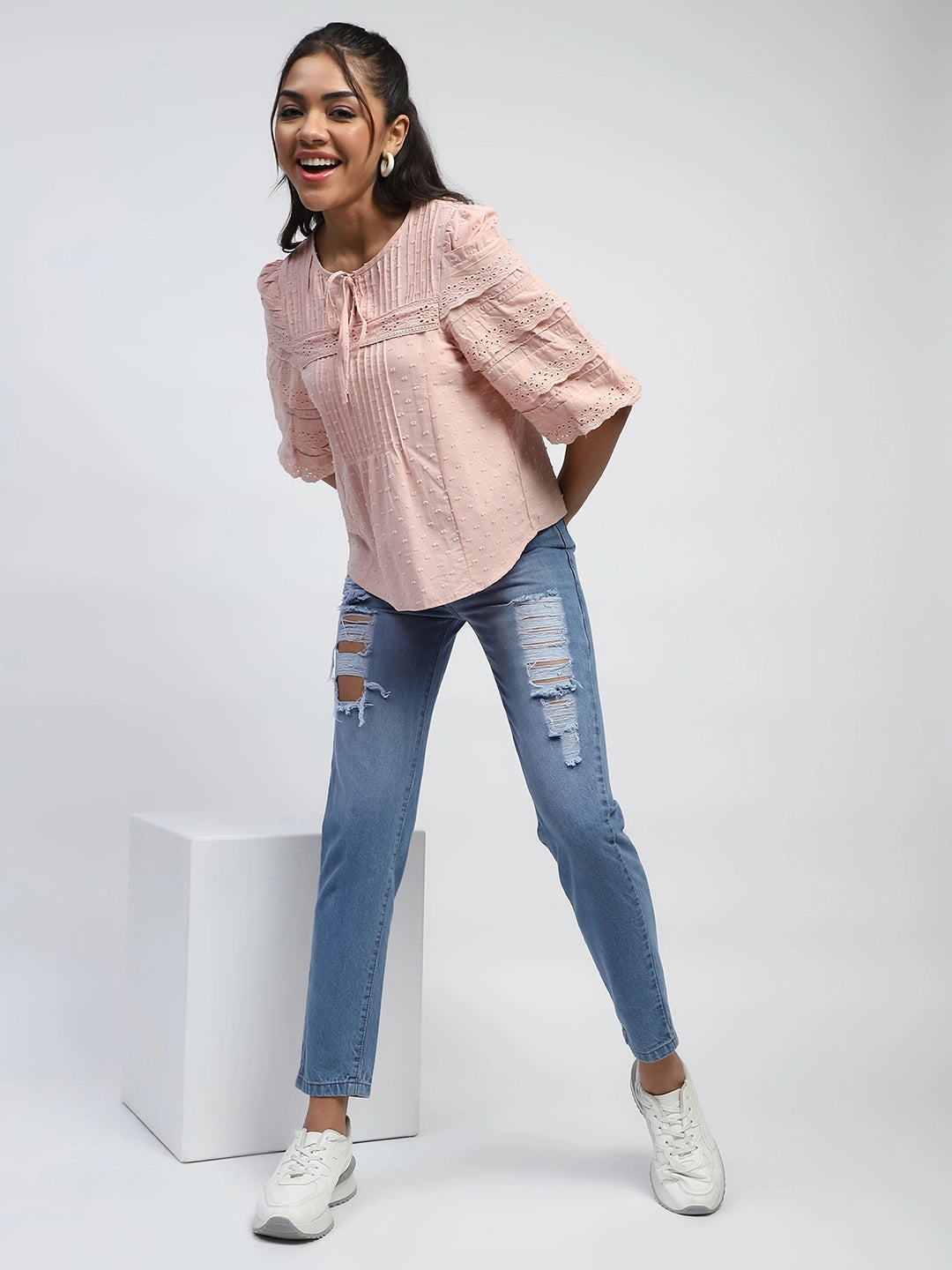 Dusty Pink Cotton Dobby Top - Global Republic