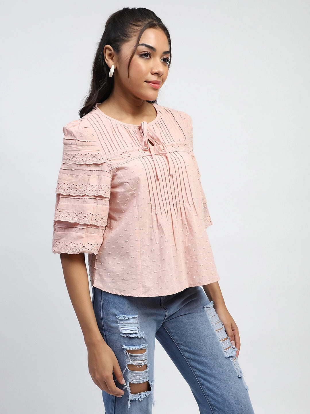 Dusty Pink Cotton Dobby Top - Global Republic