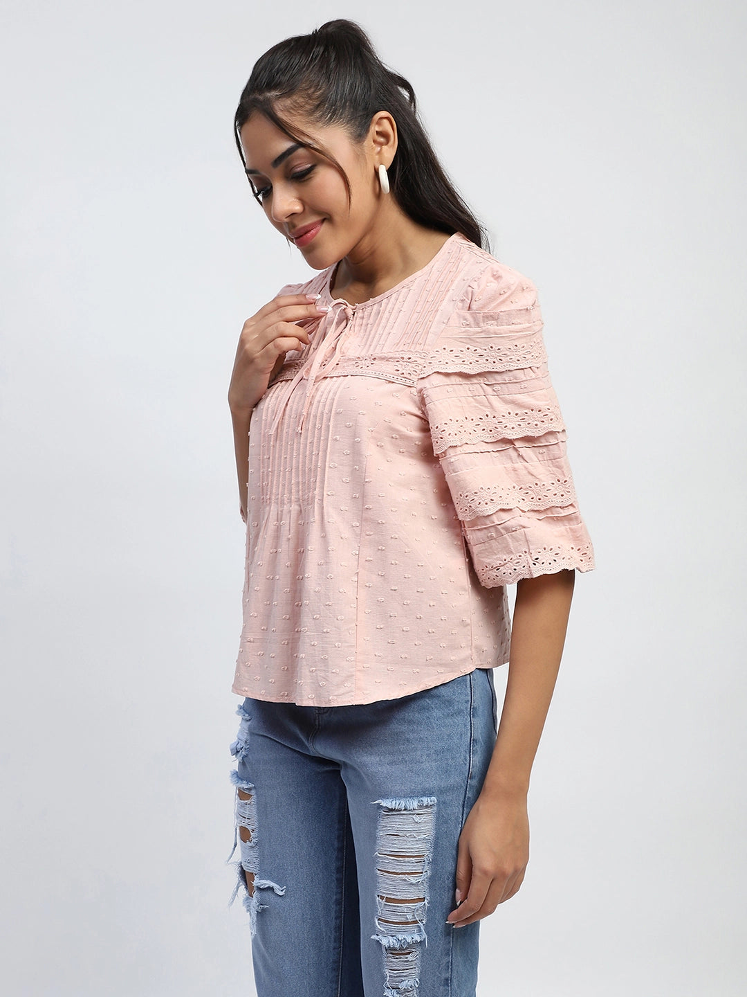 Dusty Pink Cotton Dobby Top - Global Republic