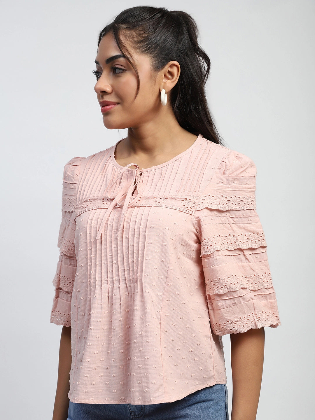Dusty Pink Cotton Dobby Top - Global Republic