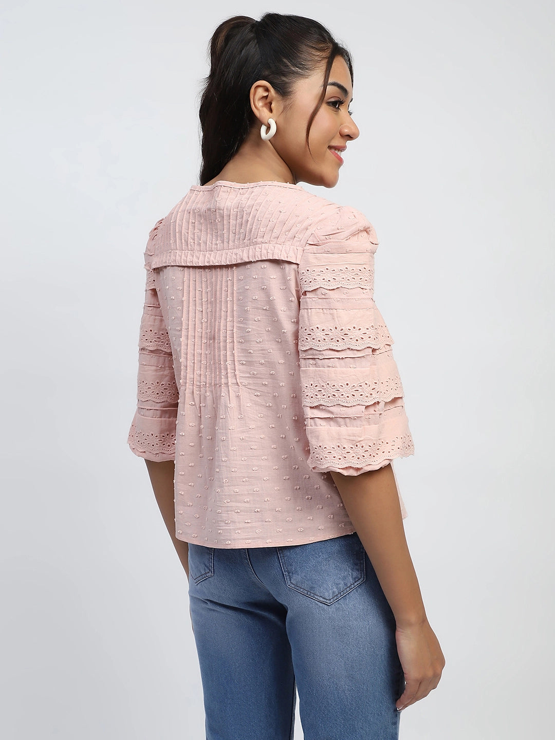 Dusty Pink Cotton Dobby Top - Global Republic