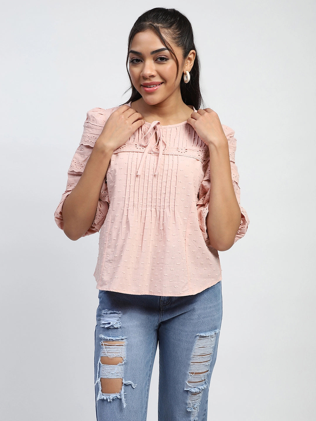 Dusty Pink Cotton Dobby Top - Global Republic