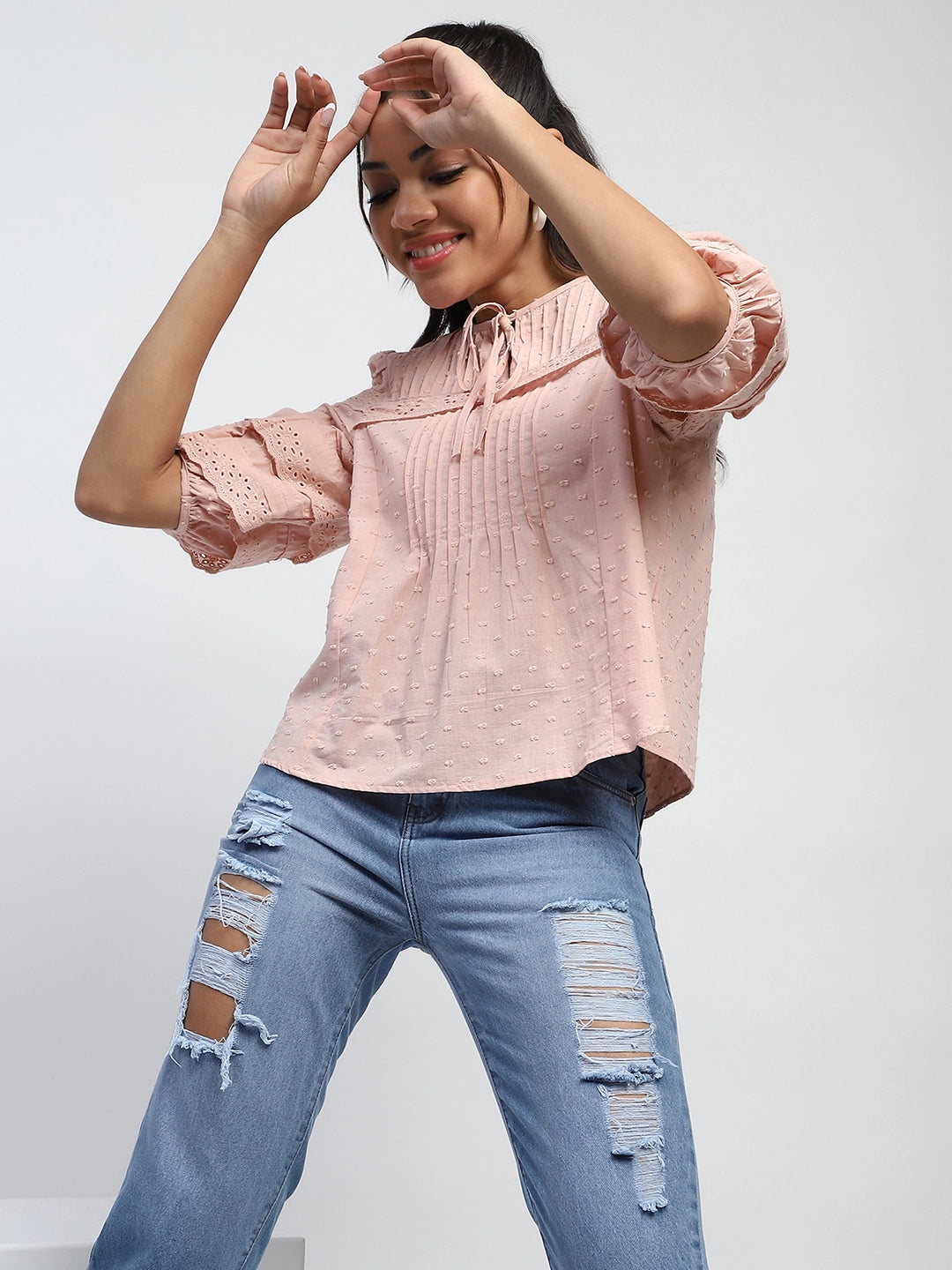 Dusty Pink Cotton Dobby Top - Global Republic