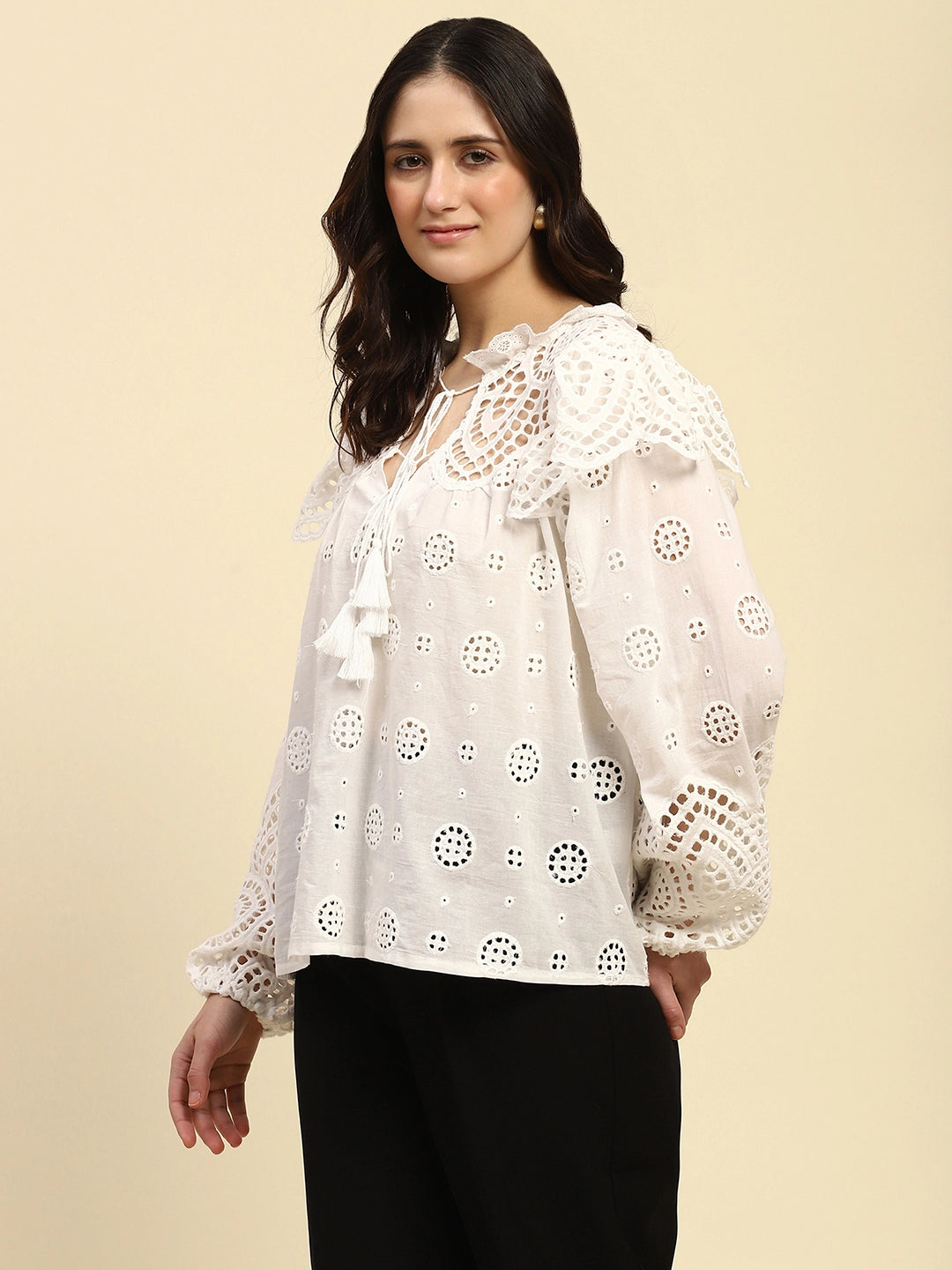 White Schiffli Embroidered Cotton Top - Global Republic