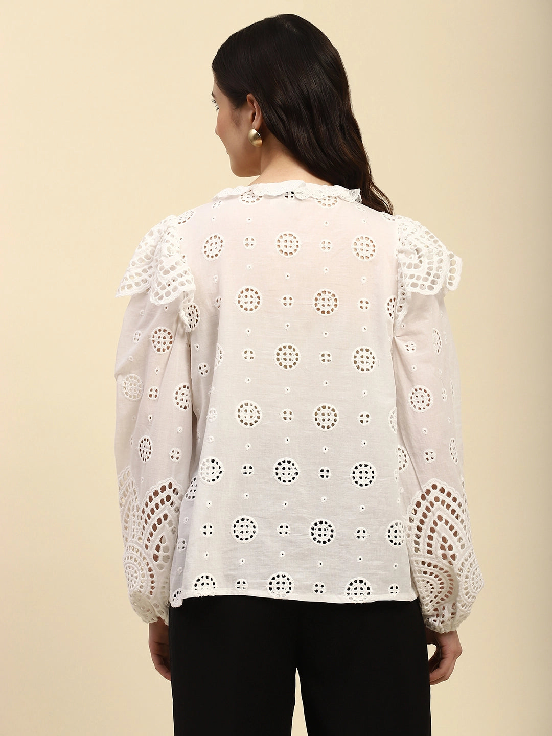 White Schiffli Embroidered Cotton Top - Global Republic