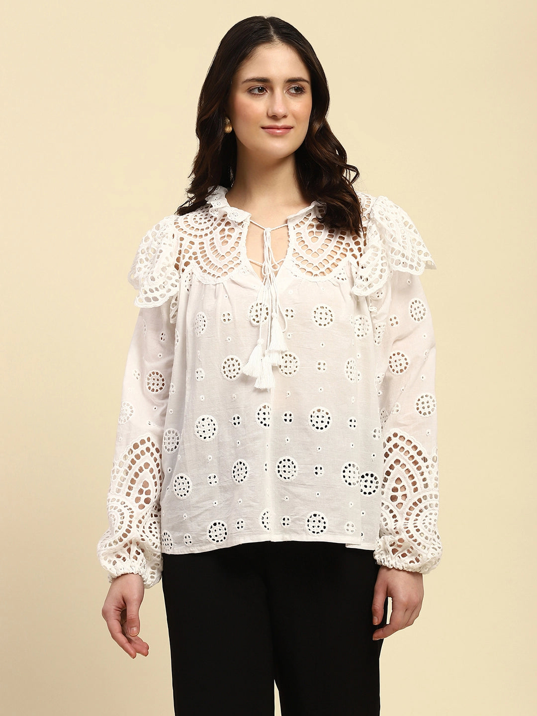 White Schiffli Embroidered Cotton Top - Global Republic