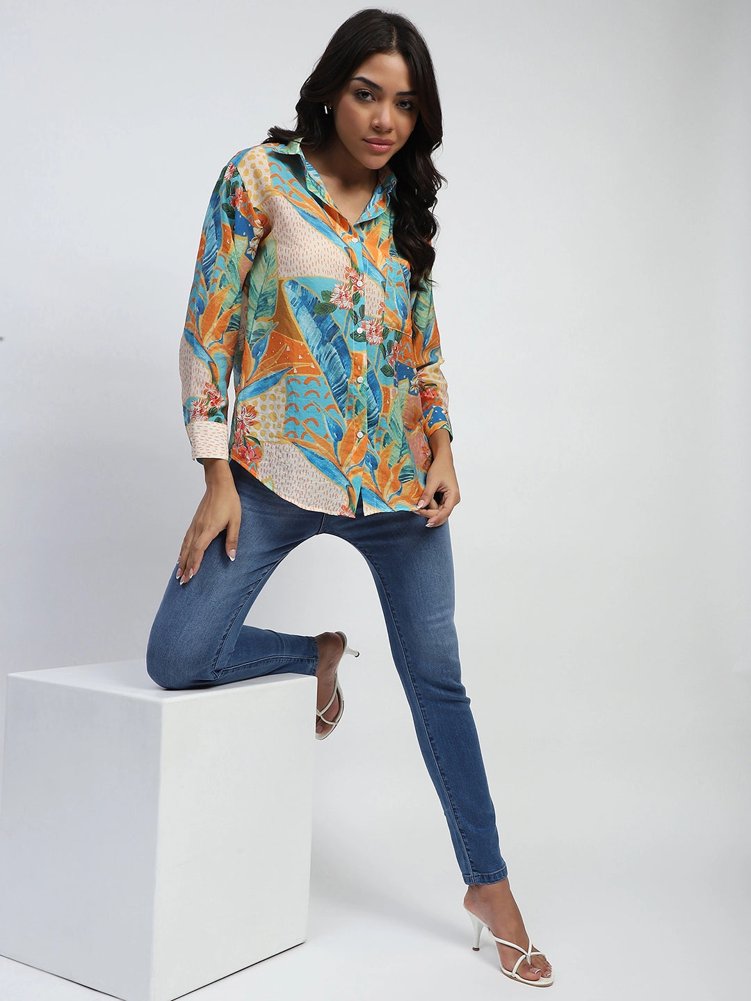Orange Tropical Print Rayon Blend Shirt - Global Republic