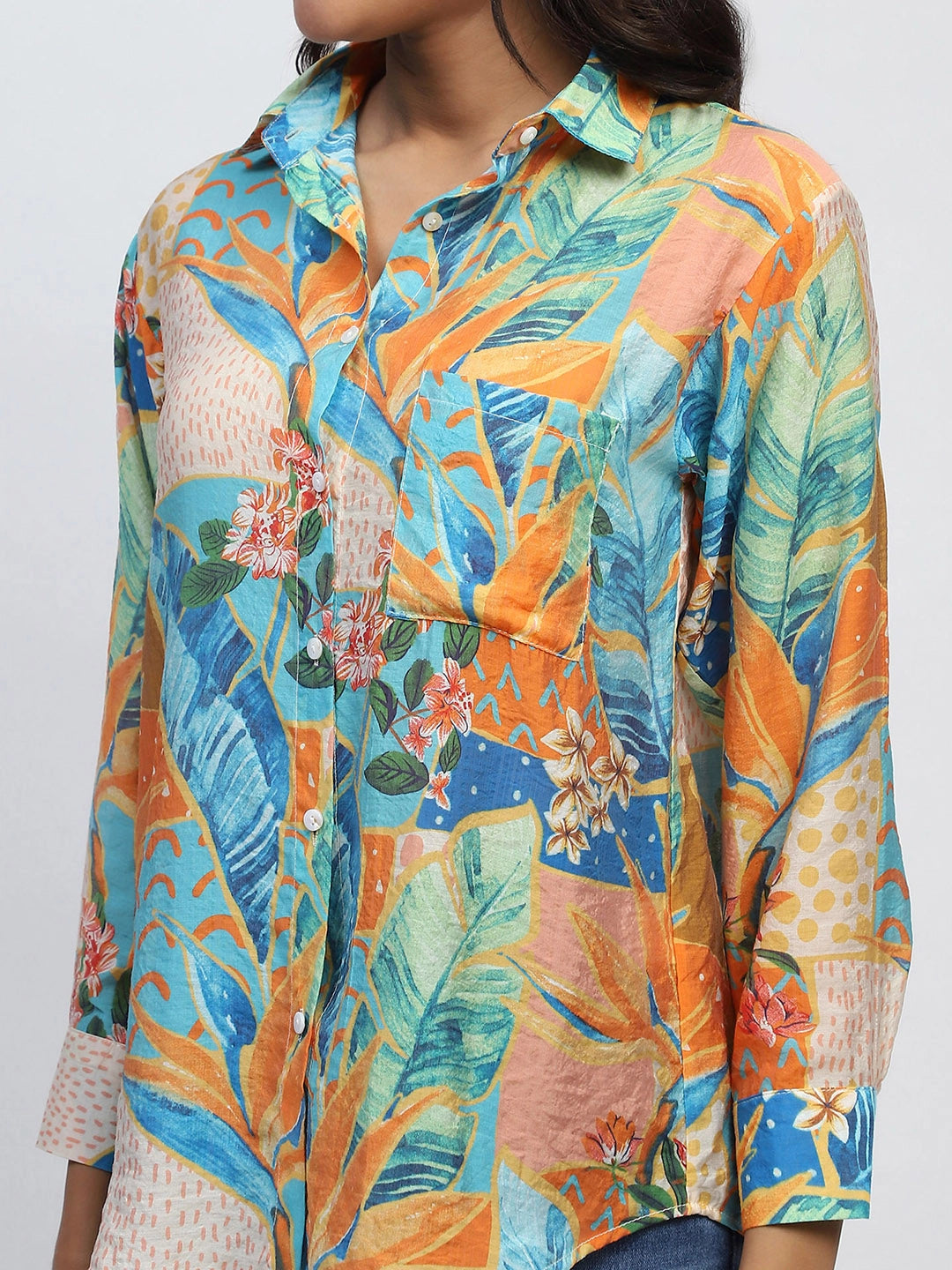 Orange Tropical Print Rayon Blend Shirt - Global Republic