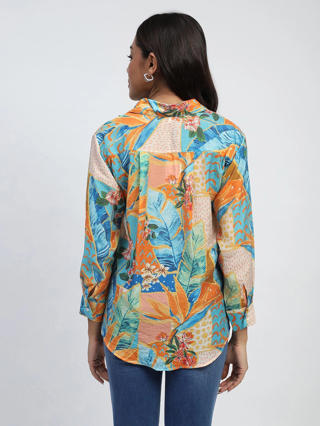 Orange Tropical Print Rayon Blend Shirt - Global Republic