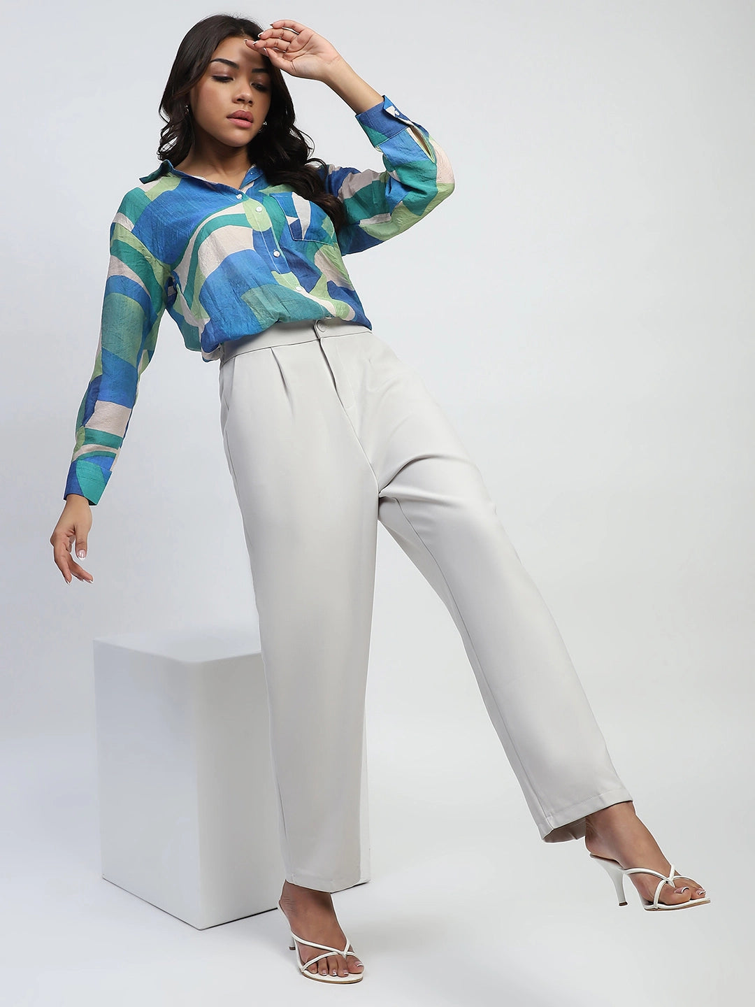 Blue Abstract Rayon Blend Shirt - Global Republic