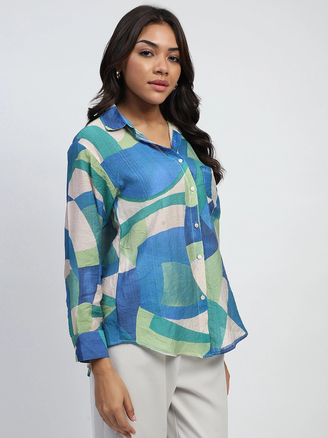 Blue Abstract Rayon Blend Shirt - Global Republic