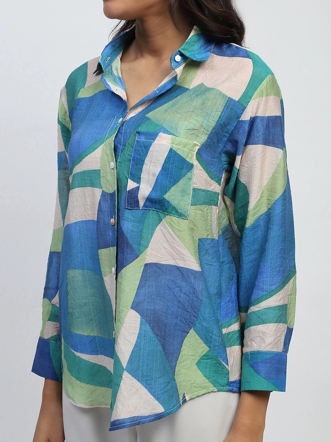 Blue Abstract Rayon Blend Shirt - Global Republic