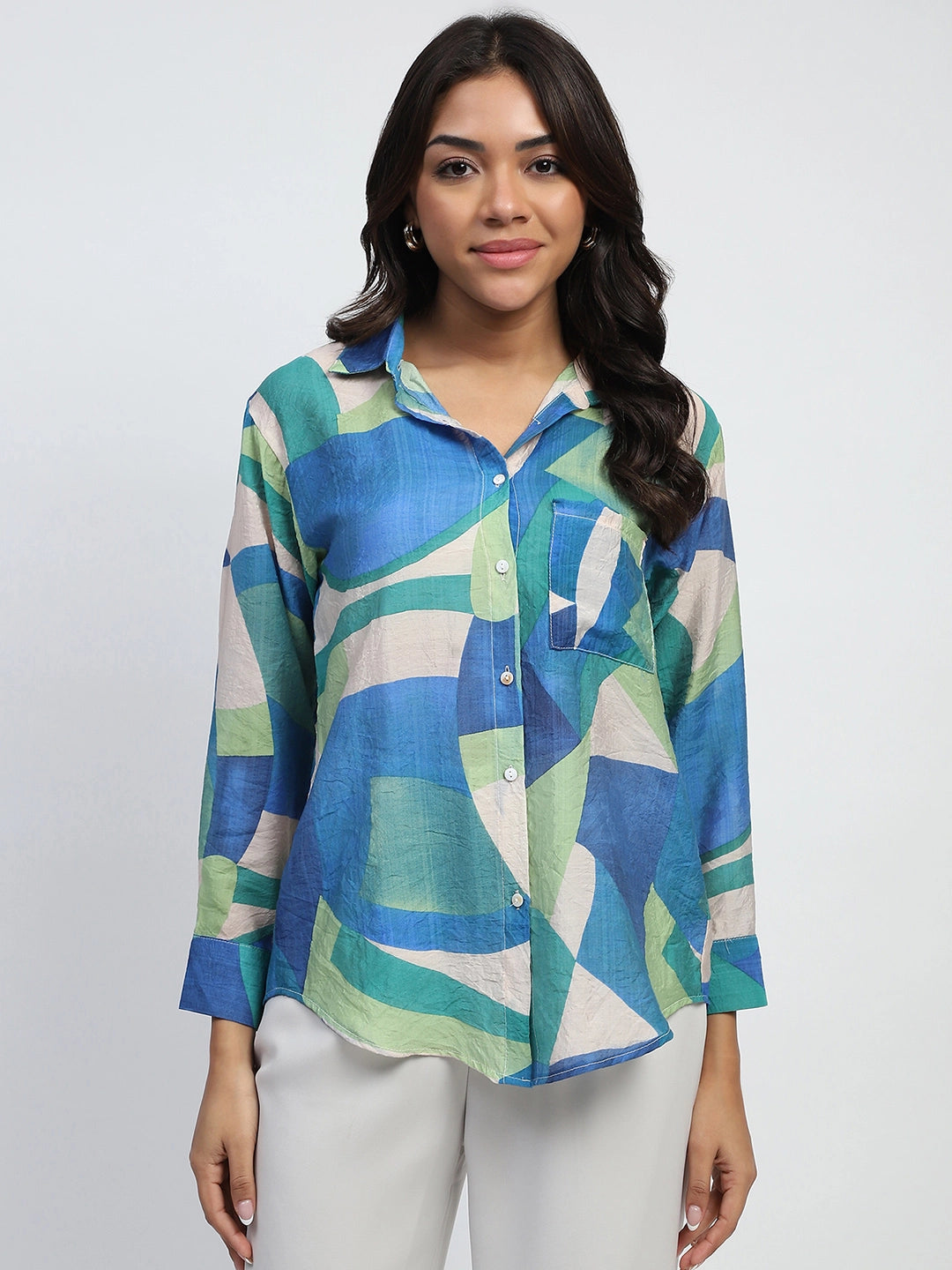 Blue Abstract Rayon Blend Shirt - Global Republic