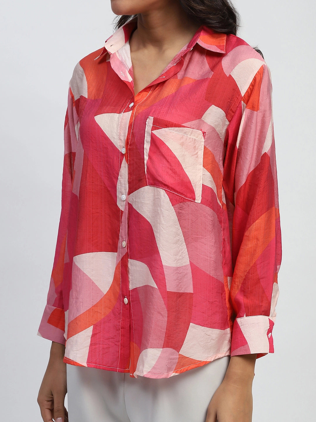 Red Abstract Rayon Blend Shirt - Global Republic