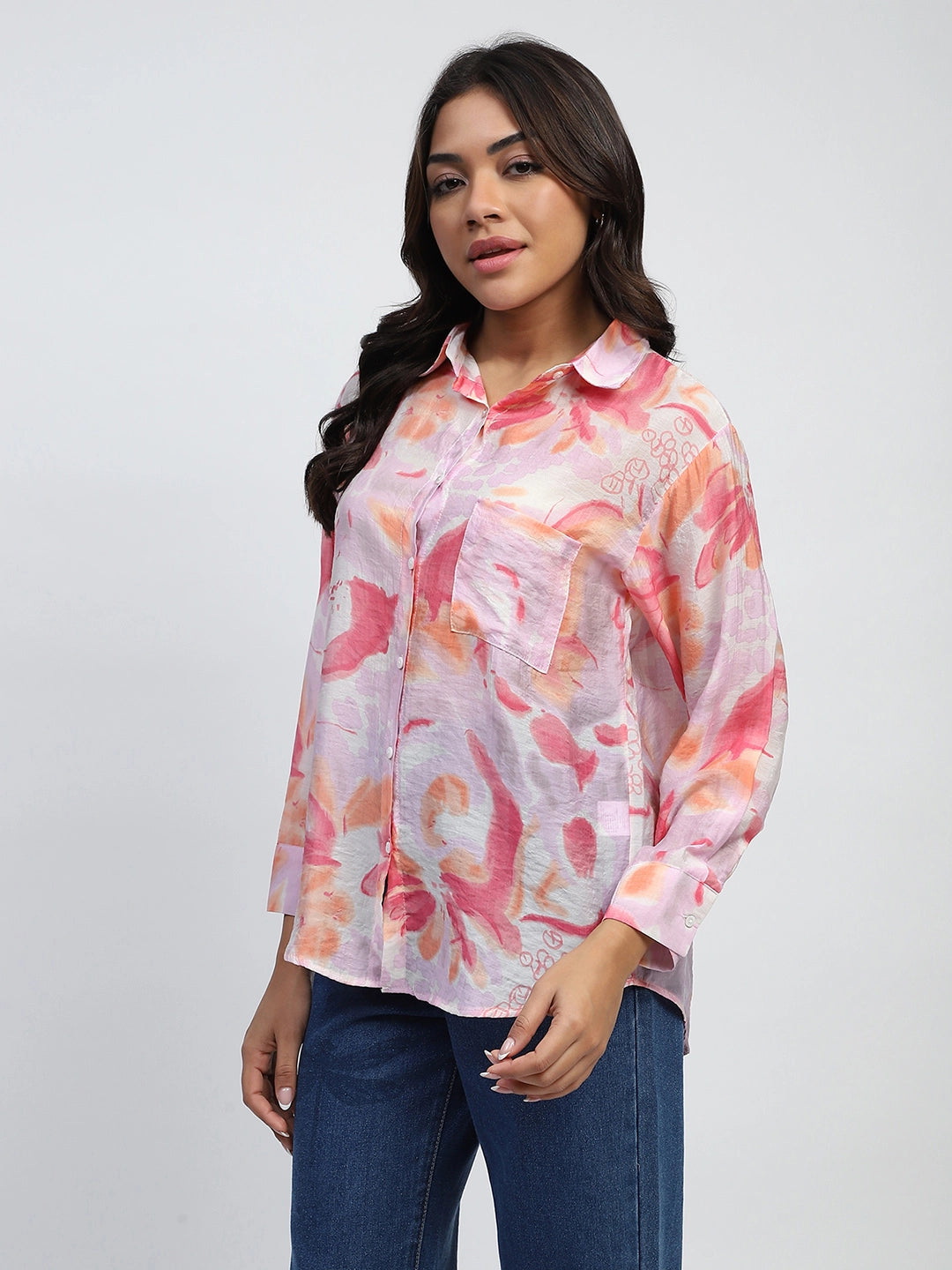 Pink Floral Rayon Blend Shirt - Global Republic