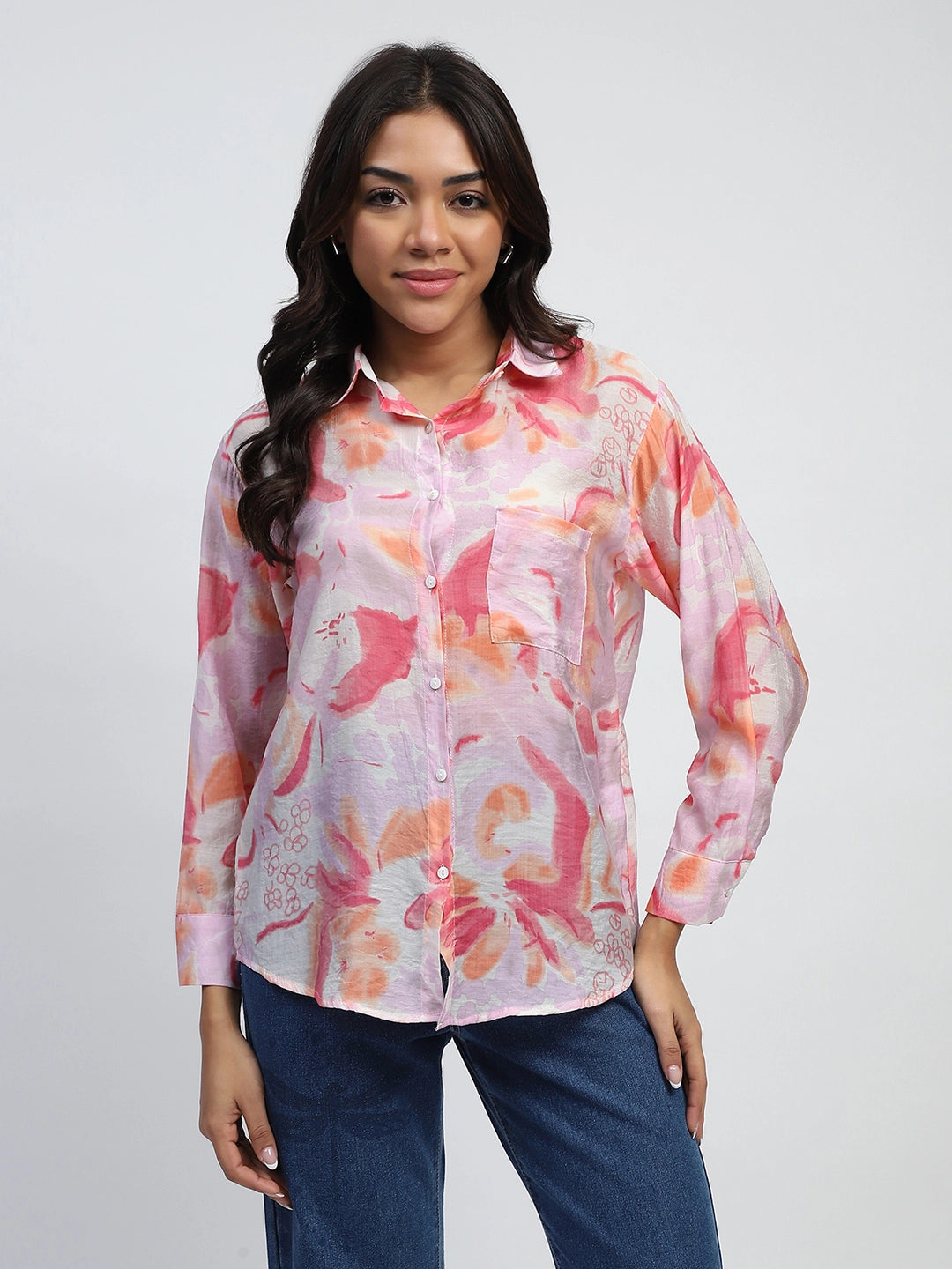 Pink Floral Rayon Blend Shirt - Global Republic