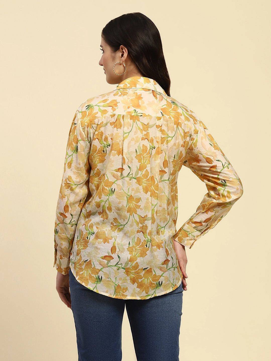 Yellow Floral Print Rayon Blend Shirt - Global Republic