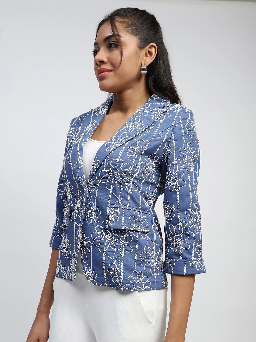 Blue Embroidered Cotton Coat - Global Republic