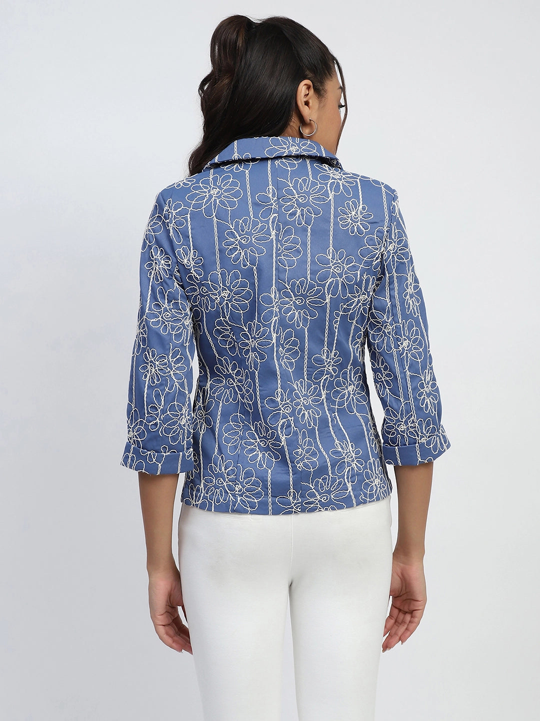 Blue Embroidered Cotton Coat - Global Republic