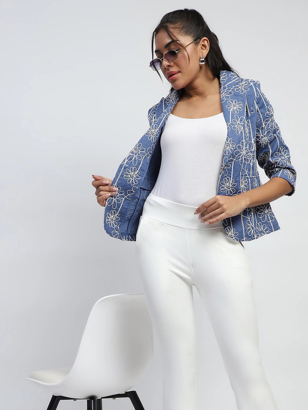 Blue Embroidered Cotton Coat - Global Republic