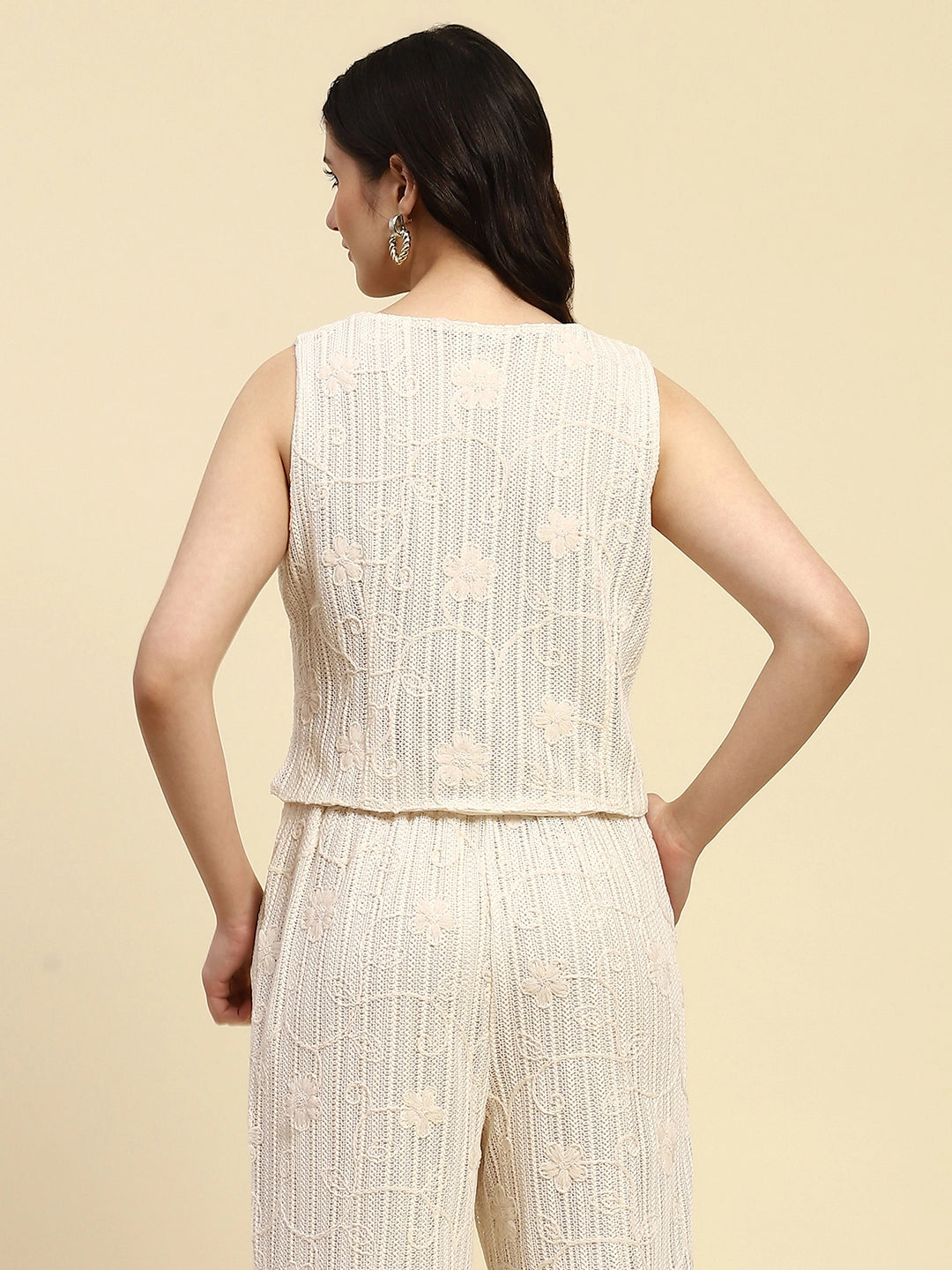 Cream Embroidered Cotton Waist Coat - Global Republic
