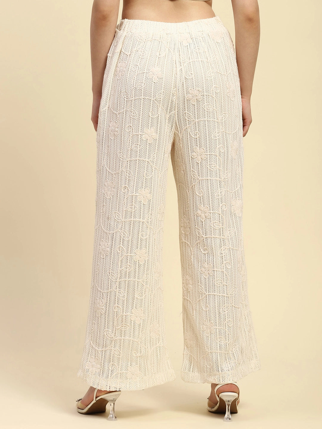 Cream Embroidered Cotton Relaxed Lower - Global Republic