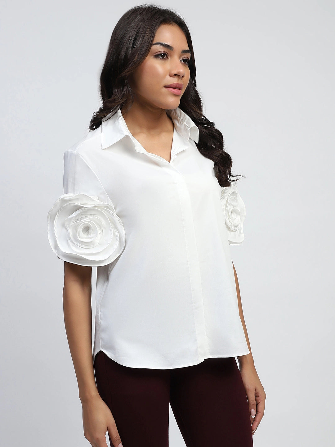 White Solid Cotton Regular Fit Shirt - Global Republic