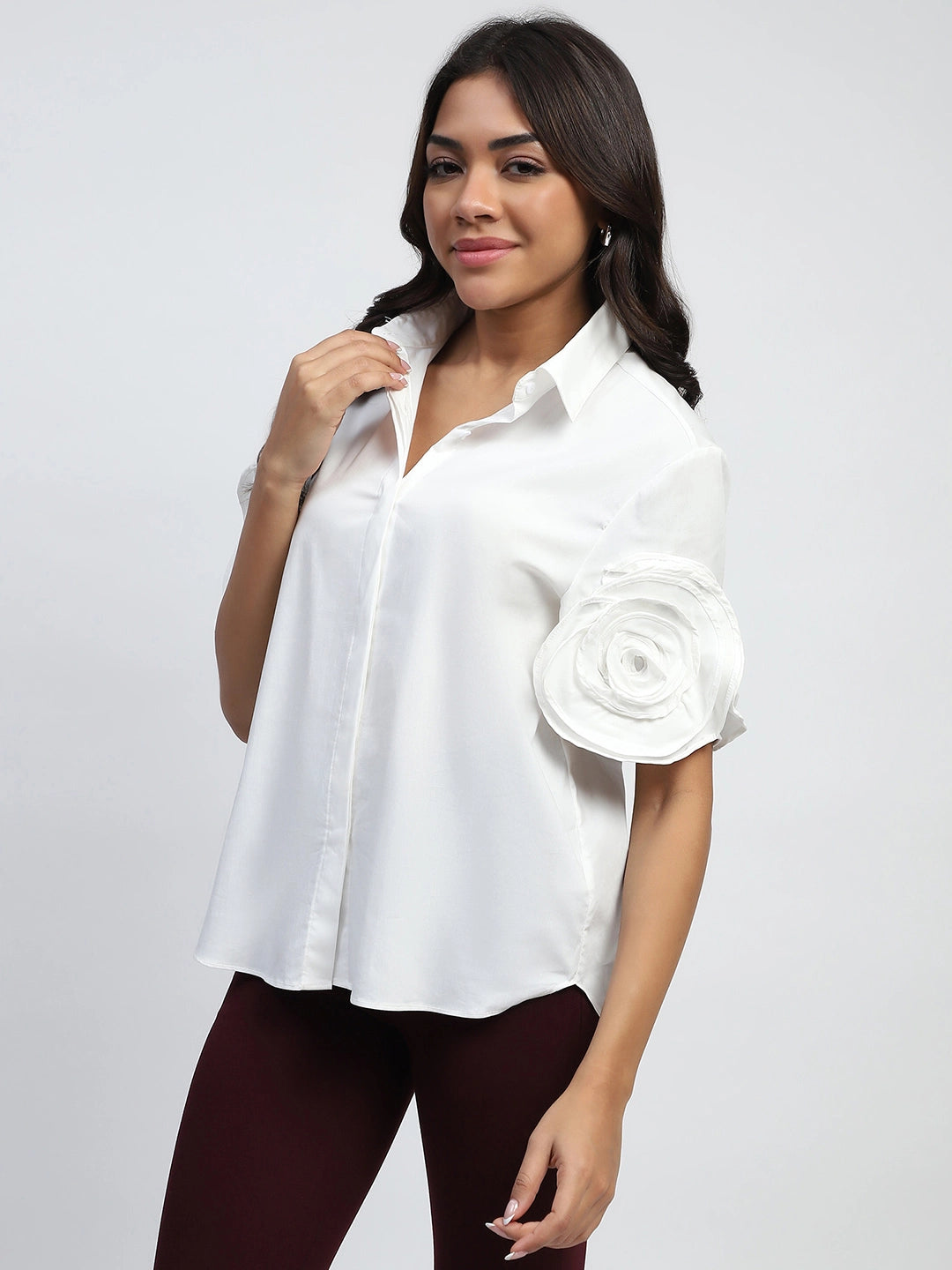 White Solid Cotton Regular Fit Shirt - Global Republic