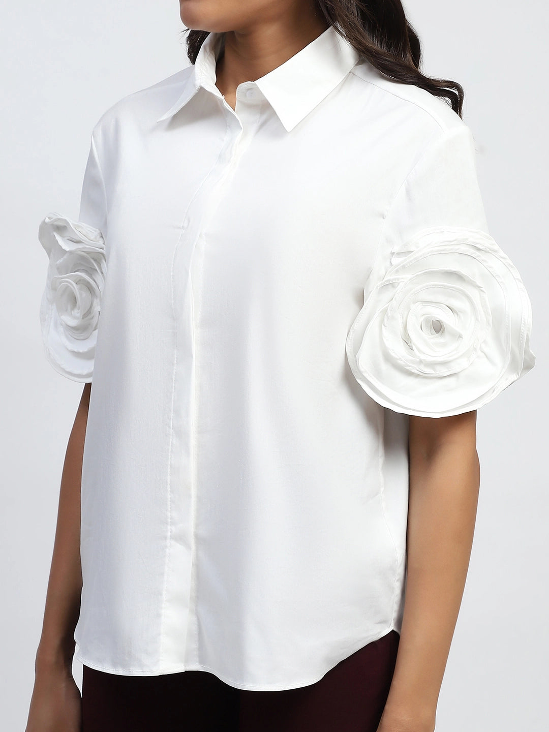 White Solid Cotton Regular Fit Shirt - Global Republic