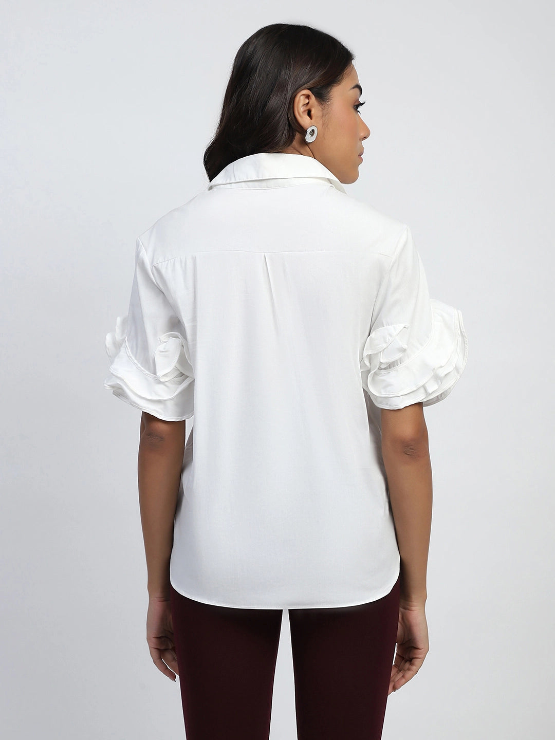 White Solid Cotton Regular Fit Shirt - Global Republic