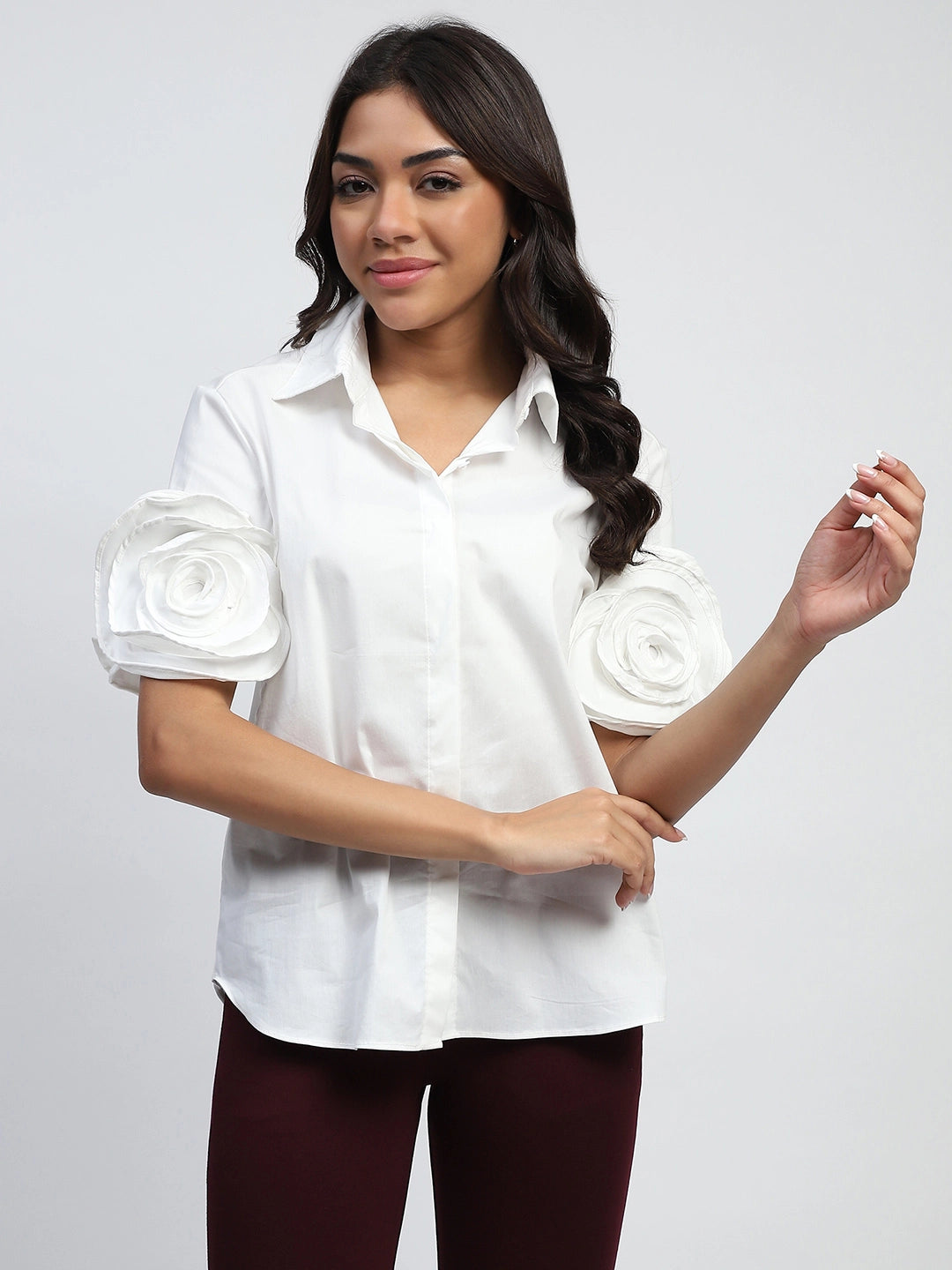 White Solid Cotton Regular Fit Shirt - Global Republic